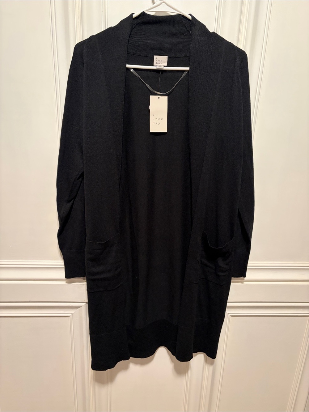 a new day Black Open-Front Long Knit Cardigan